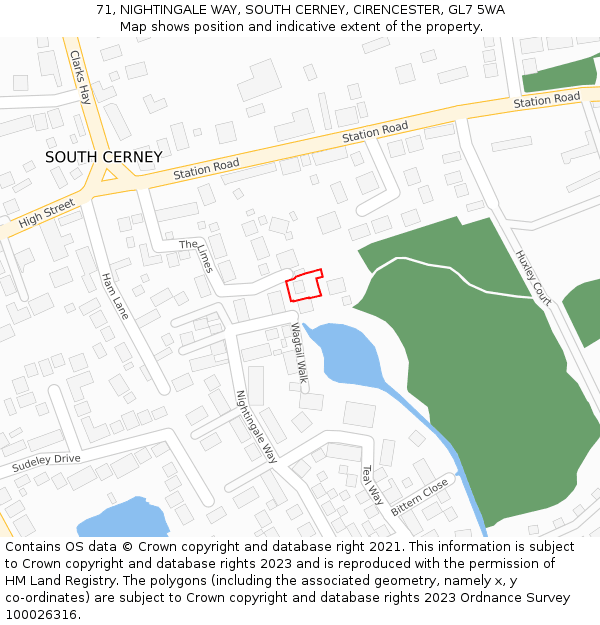71, NIGHTINGALE WAY, SOUTH CERNEY, CIRENCESTER, GL7 5WA: Location map and indicative extent of plot