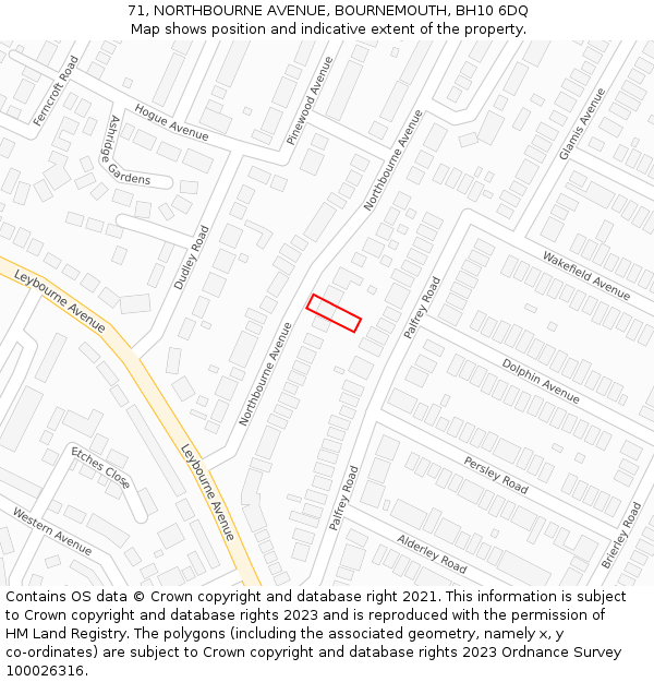 71, NORTHBOURNE AVENUE, BOURNEMOUTH, BH10 6DQ: Location map and indicative extent of plot