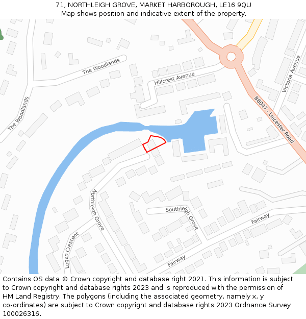 71, NORTHLEIGH GROVE, MARKET HARBOROUGH, LE16 9QU: Location map and indicative extent of plot
