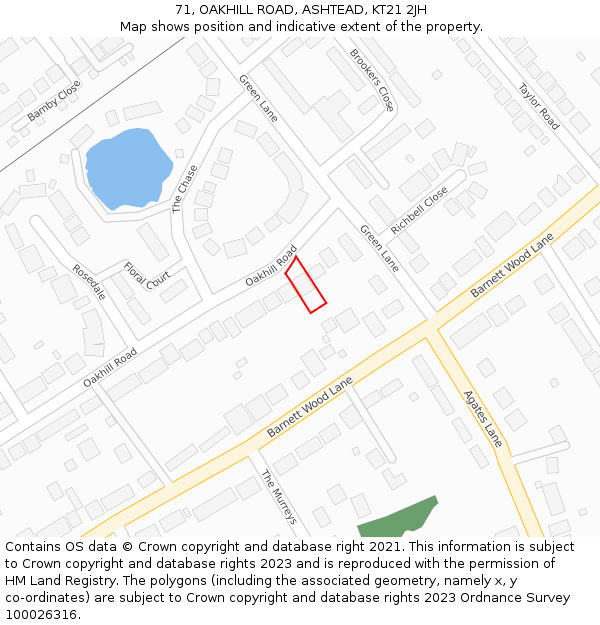 71, OAKHILL ROAD, ASHTEAD, KT21 2JH: Location map and indicative extent of plot