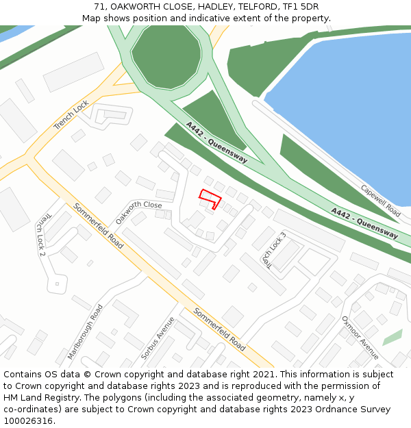 71, OAKWORTH CLOSE, HADLEY, TELFORD, TF1 5DR: Location map and indicative extent of plot