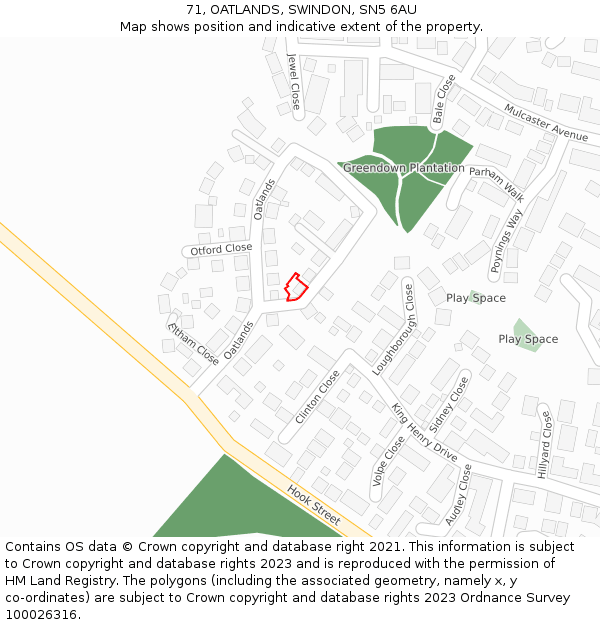 71, OATLANDS, SWINDON, SN5 6AU: Location map and indicative extent of plot