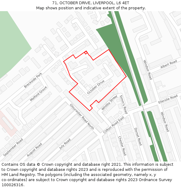 71, OCTOBER DRIVE, LIVERPOOL, L6 4ET: Location map and indicative extent of plot