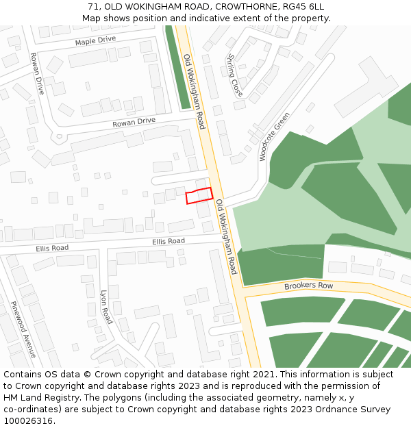 71, OLD WOKINGHAM ROAD, CROWTHORNE, RG45 6LL: Location map and indicative extent of plot