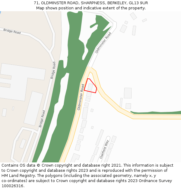 71, OLDMINSTER ROAD, SHARPNESS, BERKELEY, GL13 9UR: Location map and indicative extent of plot