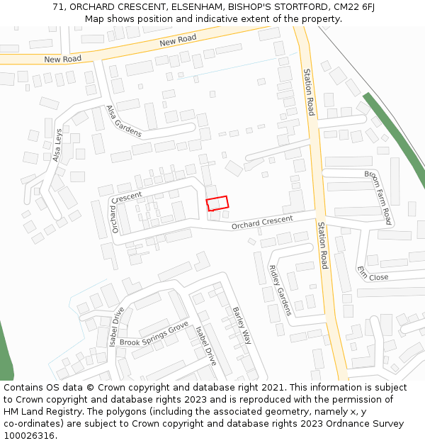 71, ORCHARD CRESCENT, ELSENHAM, BISHOP'S STORTFORD, CM22 6FJ: Location map and indicative extent of plot