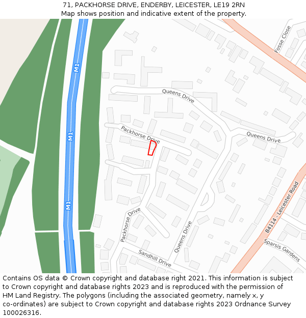 71, PACKHORSE DRIVE, ENDERBY, LEICESTER, LE19 2RN: Location map and indicative extent of plot