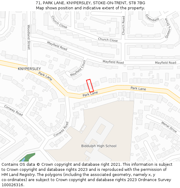 71, PARK LANE, KNYPERSLEY, STOKE-ON-TRENT, ST8 7BG: Location map and indicative extent of plot