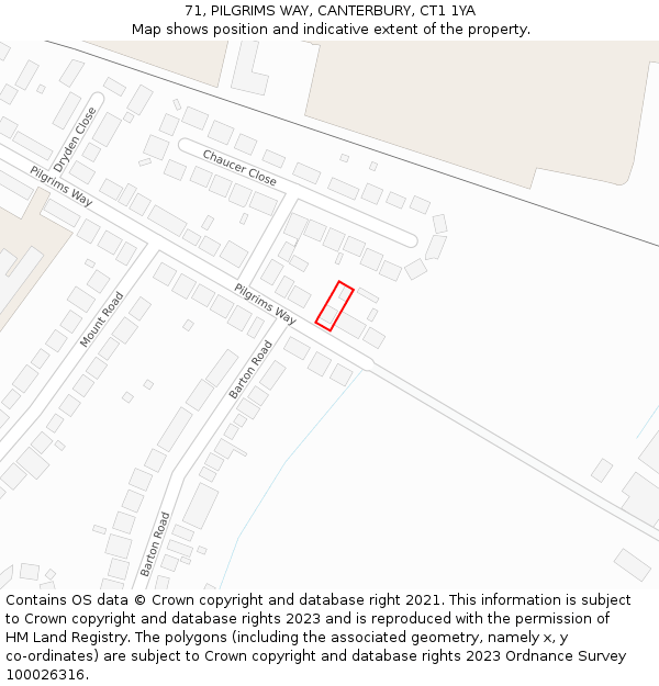 71, PILGRIMS WAY, CANTERBURY, CT1 1YA: Location map and indicative extent of plot