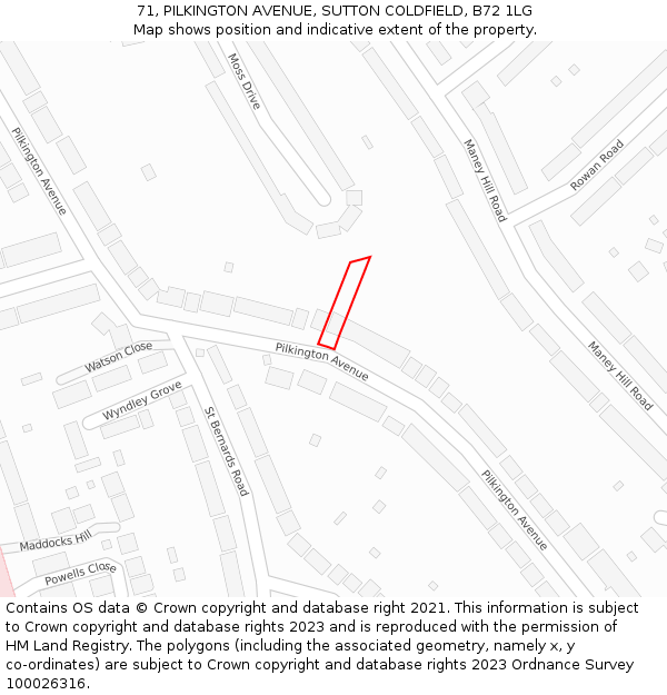 71, PILKINGTON AVENUE, SUTTON COLDFIELD, B72 1LG: Location map and indicative extent of plot