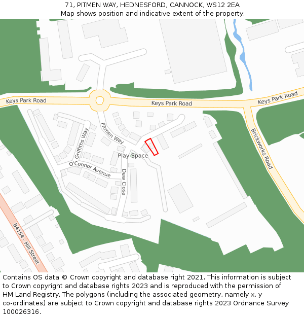 71, PITMEN WAY, HEDNESFORD, CANNOCK, WS12 2EA: Location map and indicative extent of plot