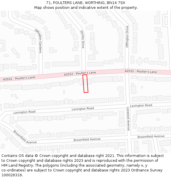 71, POULTERS LANE, WORTHING, BN14 7SX: Location map and indicative extent of plot