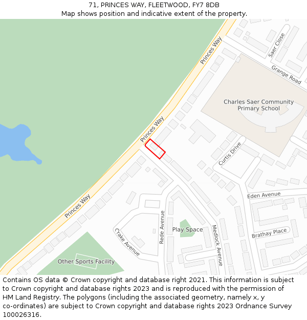 71, PRINCES WAY, FLEETWOOD, FY7 8DB: Location map and indicative extent of plot