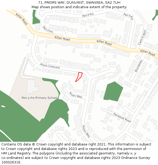 71, PRIORS WAY, DUNVANT, SWANSEA, SA2 7UH: Location map and indicative extent of plot