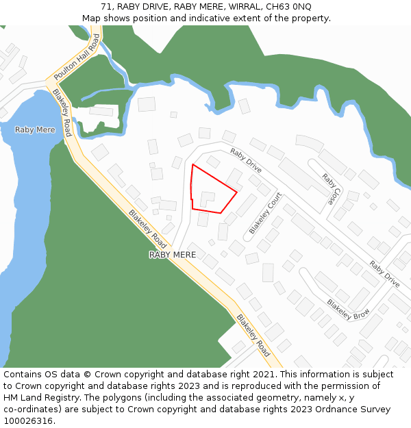 71, RABY DRIVE, RABY MERE, WIRRAL, CH63 0NQ: Location map and indicative extent of plot