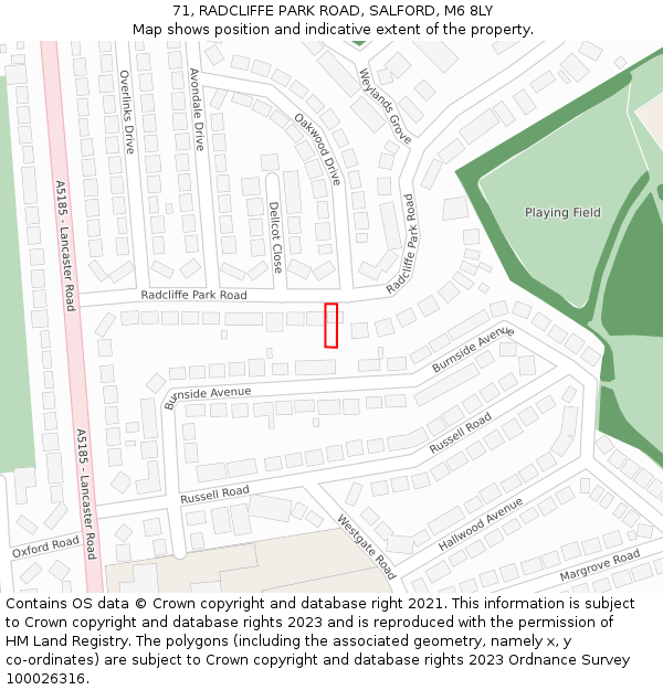 71, RADCLIFFE PARK ROAD, SALFORD, M6 8LY: Location map and indicative extent of plot