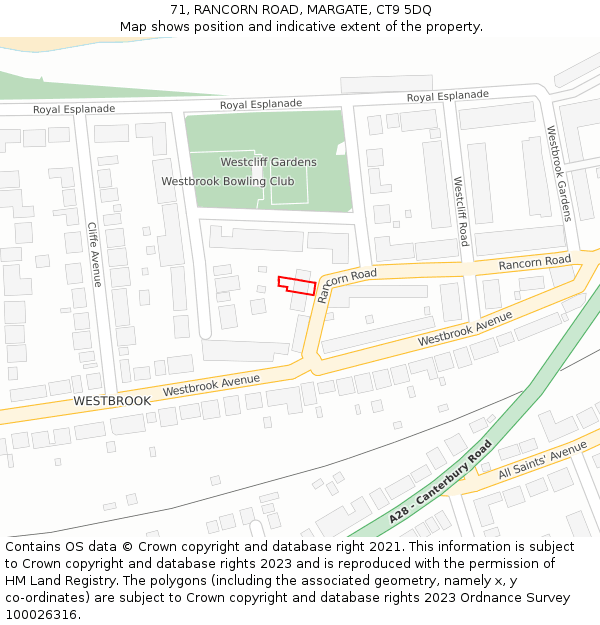 71, RANCORN ROAD, MARGATE, CT9 5DQ: Location map and indicative extent of plot
