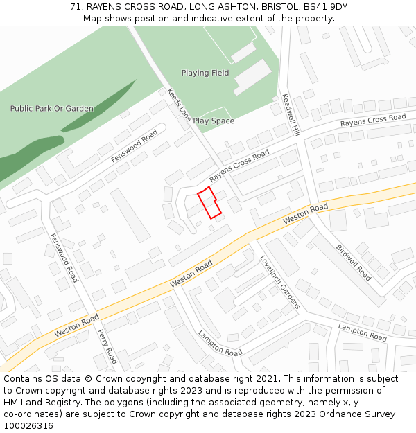 71, RAYENS CROSS ROAD, LONG ASHTON, BRISTOL, BS41 9DY: Location map and indicative extent of plot