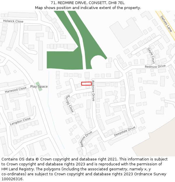 71, REDMIRE DRIVE, CONSETT, DH8 7EL: Location map and indicative extent of plot