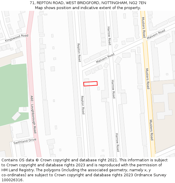 71, REPTON ROAD, WEST BRIDGFORD, NOTTINGHAM, NG2 7EN: Location map and indicative extent of plot