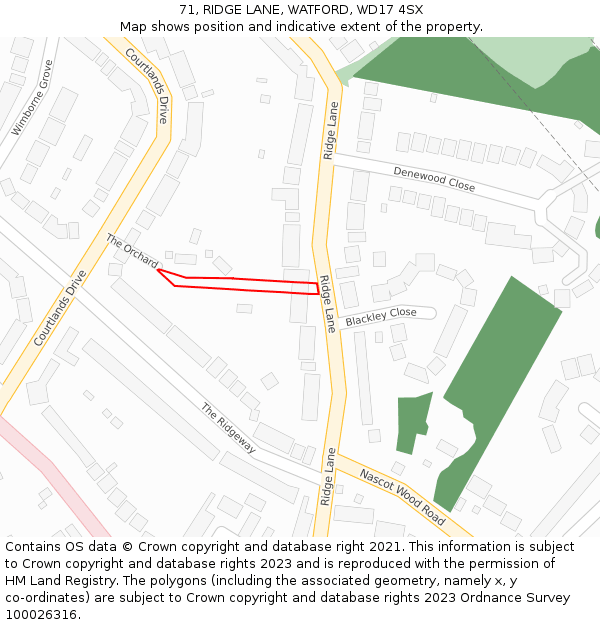 71, RIDGE LANE, WATFORD, WD17 4SX: Location map and indicative extent of plot