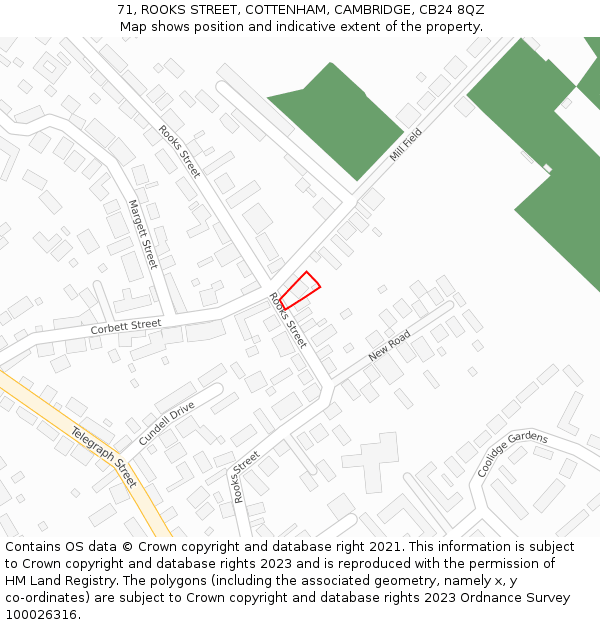 71, ROOKS STREET, COTTENHAM, CAMBRIDGE, CB24 8QZ: Location map and indicative extent of plot