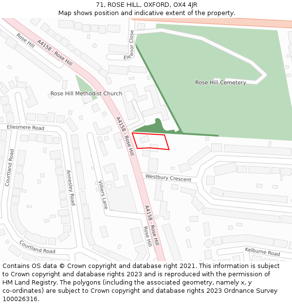 71, ROSE HILL, OXFORD, OX4 4JR: Location map and indicative extent of plot