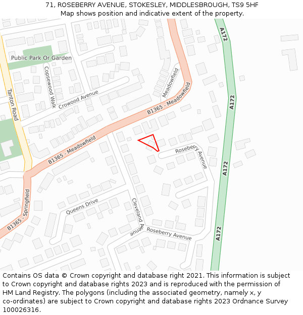 71, ROSEBERRY AVENUE, STOKESLEY, MIDDLESBROUGH, TS9 5HF: Location map and indicative extent of plot