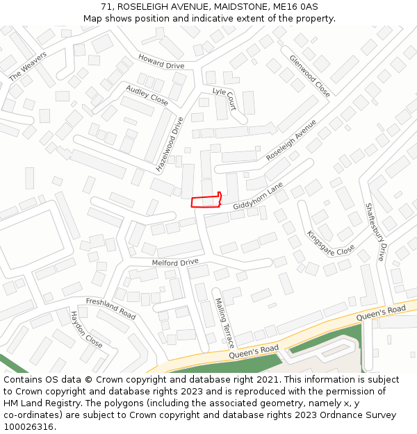 71, ROSELEIGH AVENUE, MAIDSTONE, ME16 0AS: Location map and indicative extent of plot