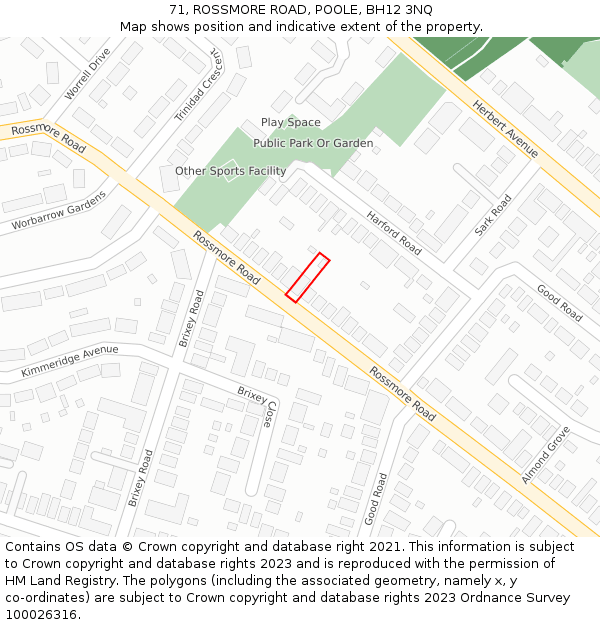 71, ROSSMORE ROAD, POOLE, BH12 3NQ: Location map and indicative extent of plot