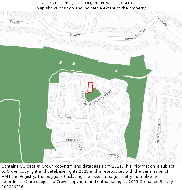 71, ROTH DRIVE, HUTTON, BRENTWOOD, CM13 2UE: Location map and indicative extent of plot