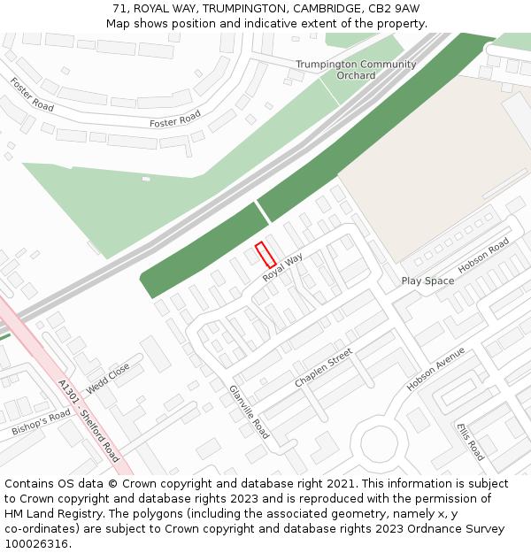 71, ROYAL WAY, TRUMPINGTON, CAMBRIDGE, CB2 9AW: Location map and indicative extent of plot