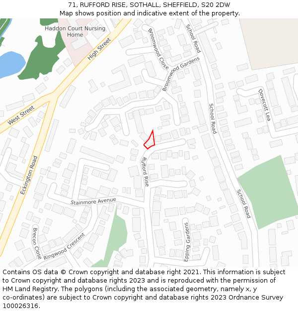 71, RUFFORD RISE, SOTHALL, SHEFFIELD, S20 2DW: Location map and indicative extent of plot