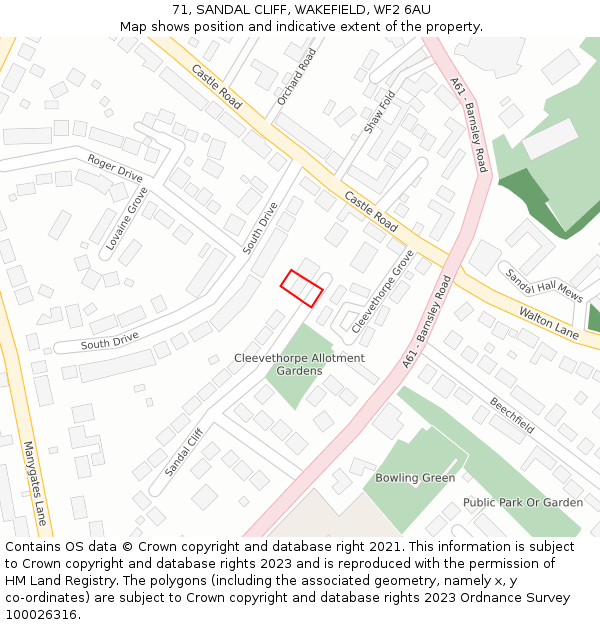 71, SANDAL CLIFF, WAKEFIELD, WF2 6AU: Location map and indicative extent of plot