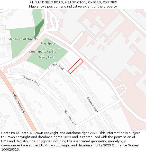 71, SANDFIELD ROAD, HEADINGTON, OXFORD, OX3 7RW: Location map and indicative extent of plot