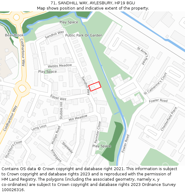 71, SANDHILL WAY, AYLESBURY, HP19 8GU: Location map and indicative extent of plot