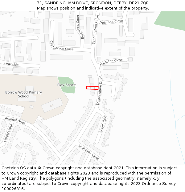 71, SANDRINGHAM DRIVE, SPONDON, DERBY, DE21 7QP: Location map and indicative extent of plot