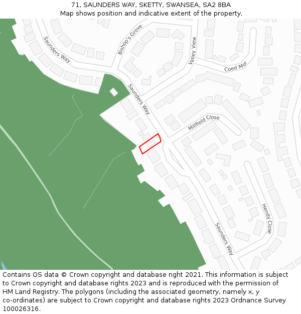 71, SAUNDERS WAY, SKETTY, SWANSEA, SA2 8BA: Location map and indicative extent of plot