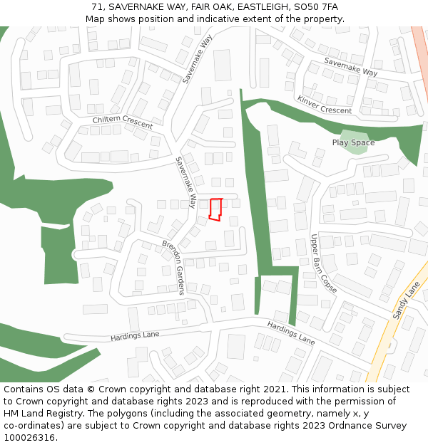 71, SAVERNAKE WAY, FAIR OAK, EASTLEIGH, SO50 7FA: Location map and indicative extent of plot