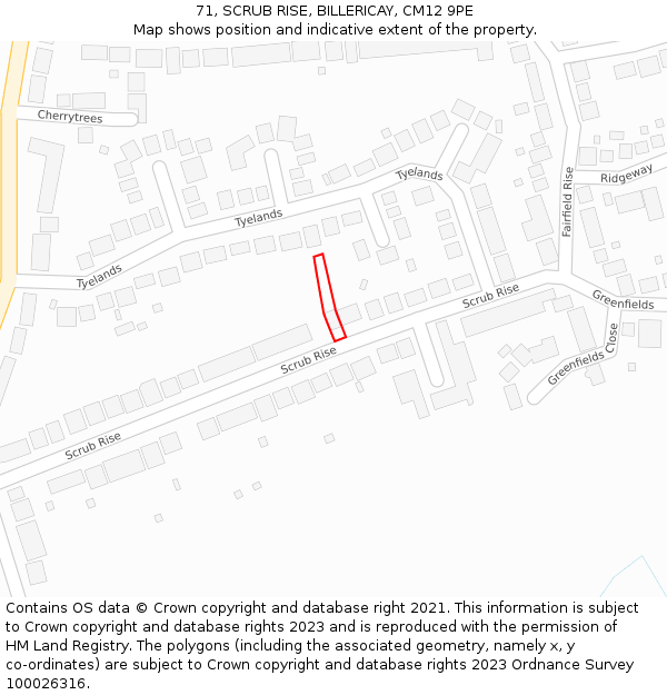 71, SCRUB RISE, BILLERICAY, CM12 9PE: Location map and indicative extent of plot