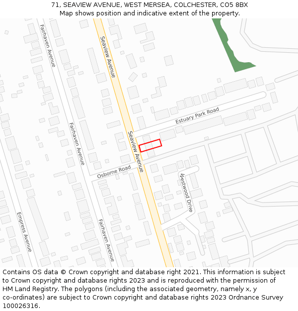 71, SEAVIEW AVENUE, WEST MERSEA, COLCHESTER, CO5 8BX: Location map and indicative extent of plot
