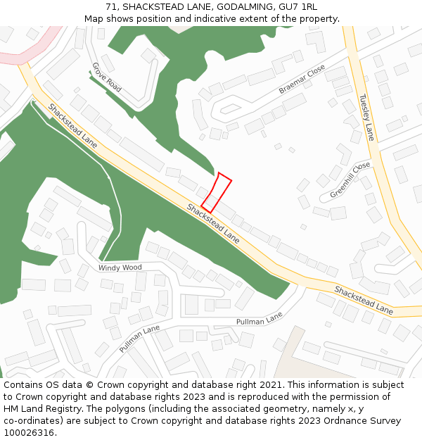 71, SHACKSTEAD LANE, GODALMING, GU7 1RL: Location map and indicative extent of plot