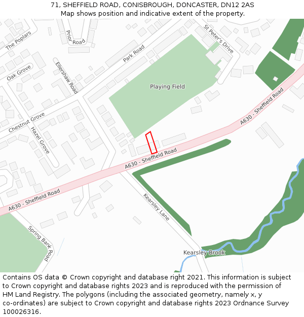 71, SHEFFIELD ROAD, CONISBROUGH, DONCASTER, DN12 2AS: Location map and indicative extent of plot