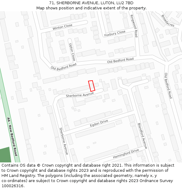 71, SHERBORNE AVENUE, LUTON, LU2 7BD: Location map and indicative extent of plot