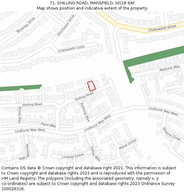 71, SHILLING ROAD, MANSFIELD, NG18 6AF: Location map and indicative extent of plot