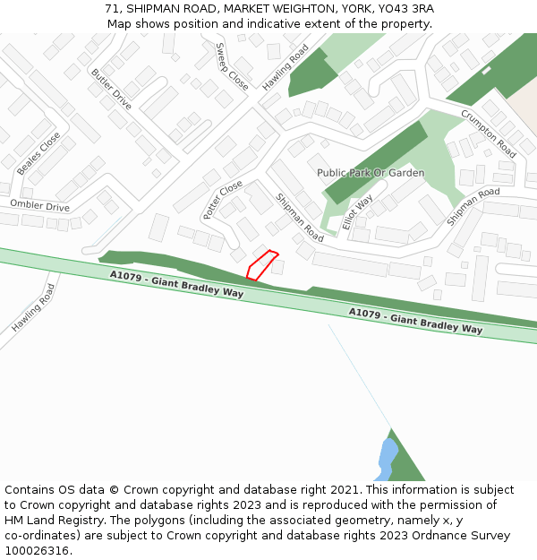 71, SHIPMAN ROAD, MARKET WEIGHTON, YORK, YO43 3RA: Location map and indicative extent of plot