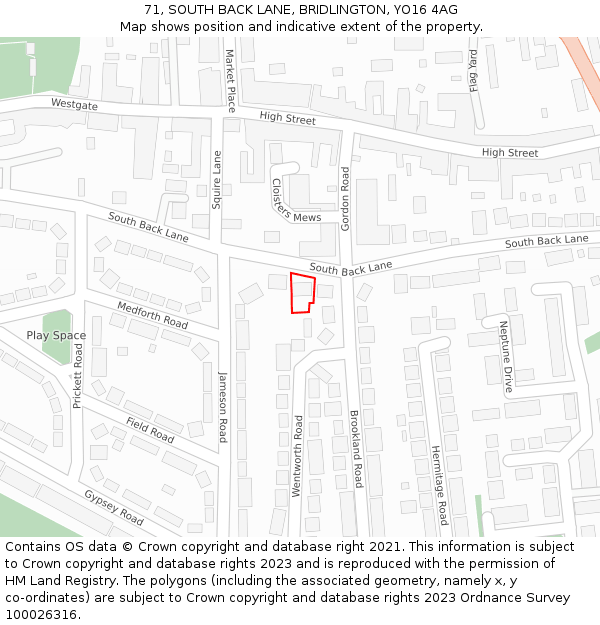 71, SOUTH BACK LANE, BRIDLINGTON, YO16 4AG: Location map and indicative extent of plot