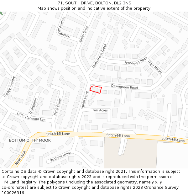 71, SOUTH DRIVE, BOLTON, BL2 3NS: Location map and indicative extent of plot