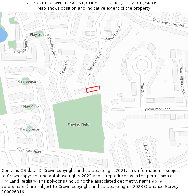 71, SOUTHDOWN CRESCENT, CHEADLE HULME, CHEADLE, SK8 6EZ: Location map and indicative extent of plot