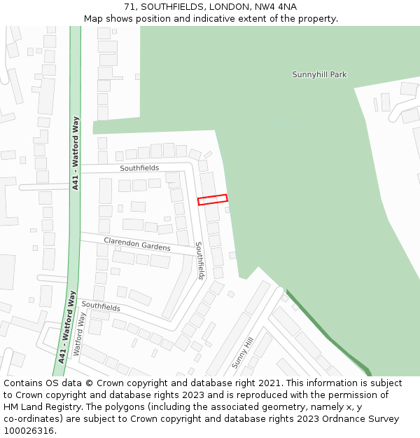 71, SOUTHFIELDS, LONDON, NW4 4NA: Location map and indicative extent of plot